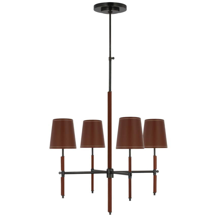 Visual Comfort Signature Bryant Small Wrapped Chandelier Bronze and Saddle Leather