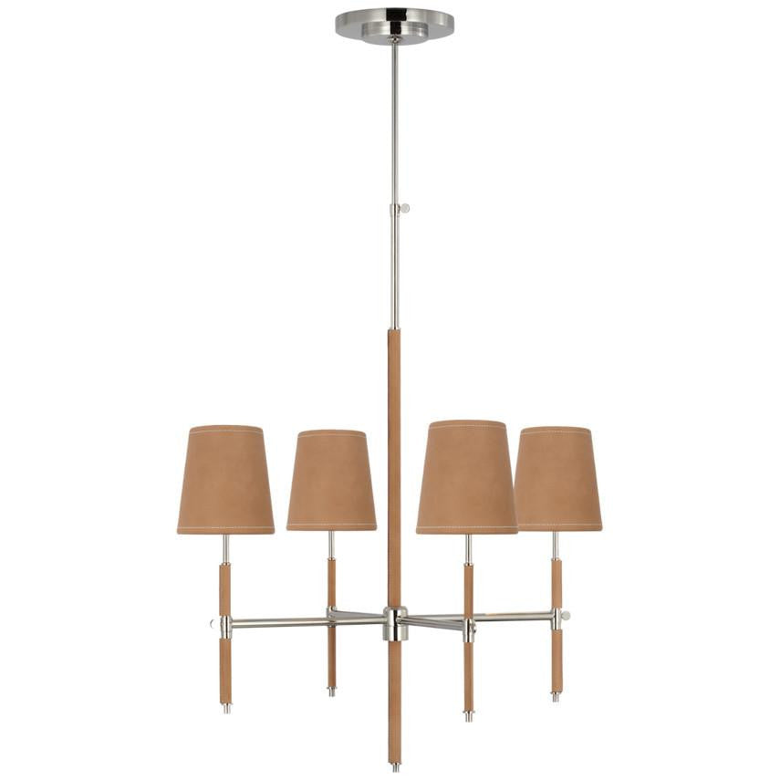 Visual Comfort Signature Bryant Small Wrapped Chandelier Polished Nickel and Natural Leather