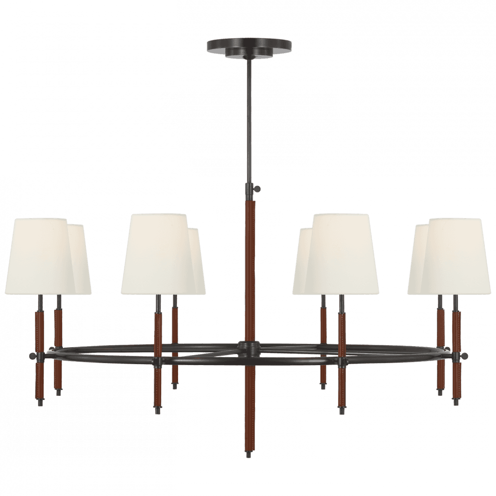 Visual Comfort Signature Bryant Wrapped Ring Chandelier Bronze and Saddle Leather