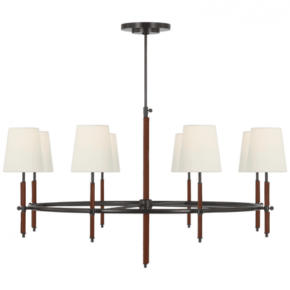 Visual Comfort Signature Bryant Wrapped Ring Chandelier Bronze and Saddle Leather