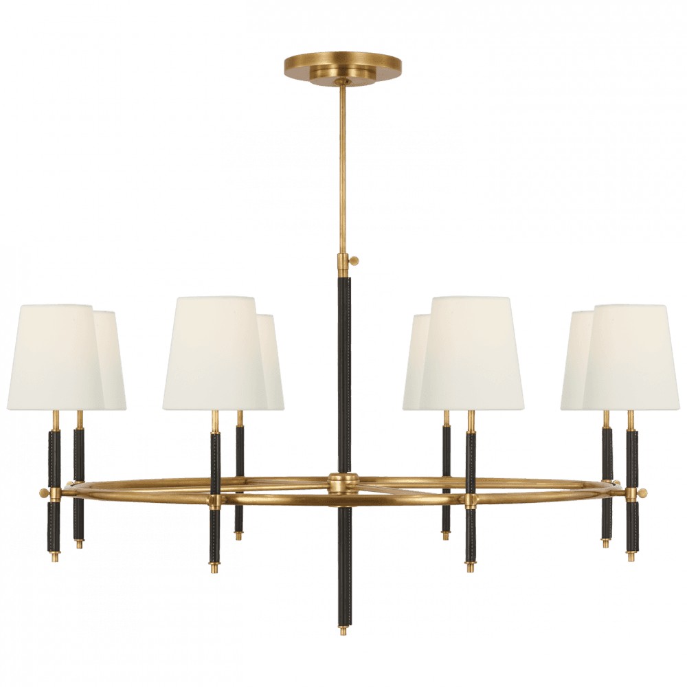 Visual Comfort Signature Bryant Wrapped Ring Chandelier Hand-Rubbed Antique Brass and Chocolate Lea