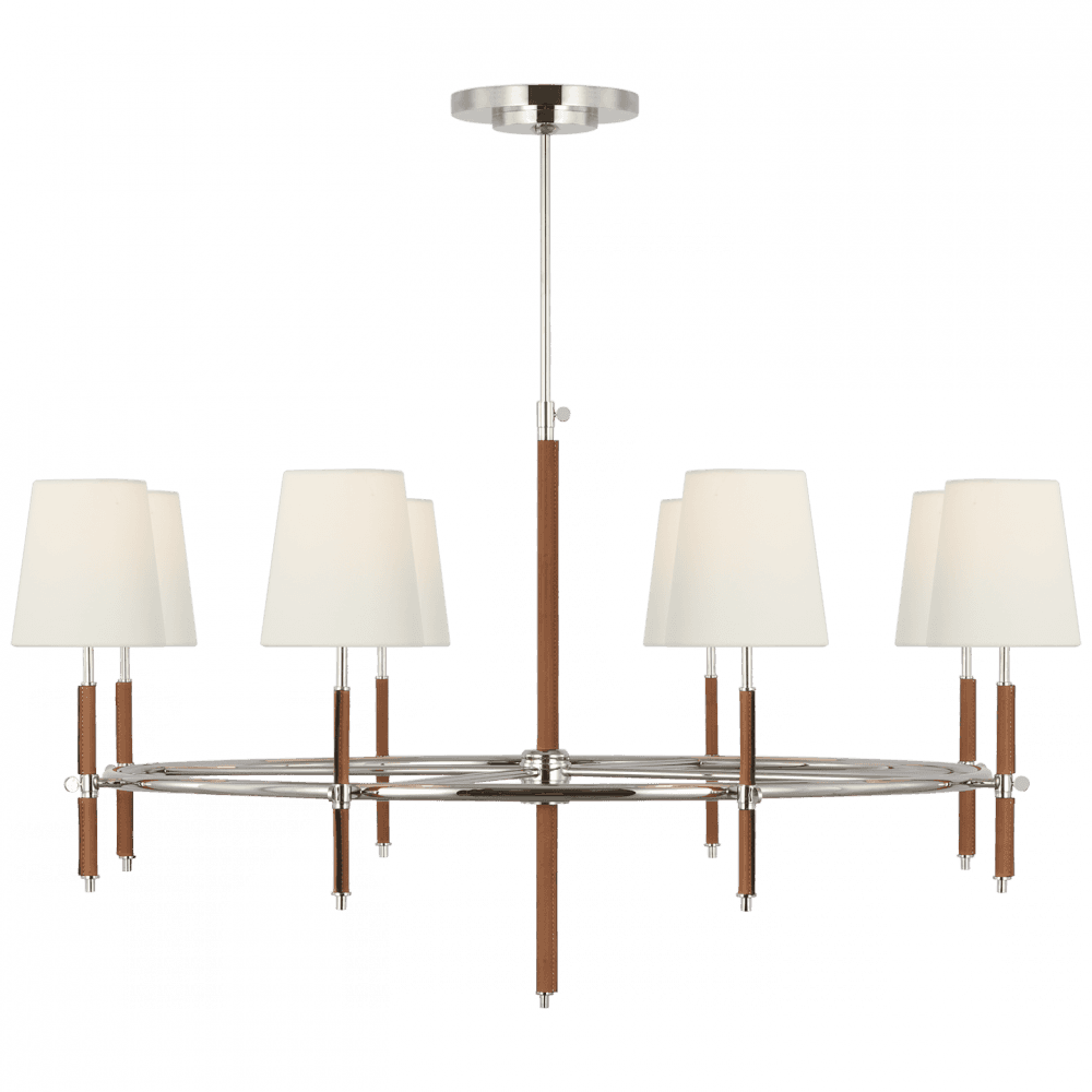 Visual Comfort Signature Bryant Wrapped Ring Chandelier Polished Nickel and Natural Leather