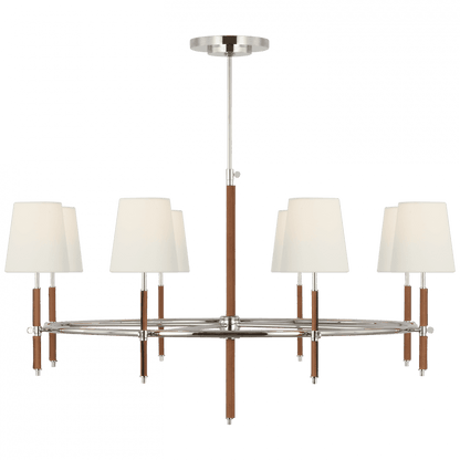 Visual Comfort Signature Bryant Wrapped Ring Chandelier Polished Nickel and Natural Leather