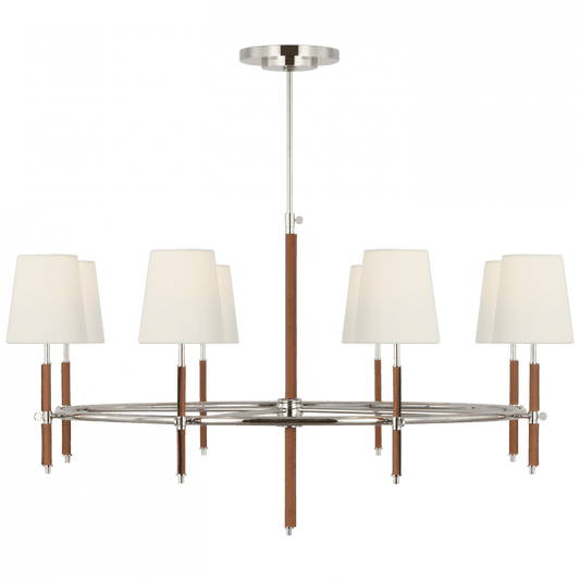 Visual Comfort Signature Bryant Wrapped Ring Chandelier Polished Nickel and Natural Leather