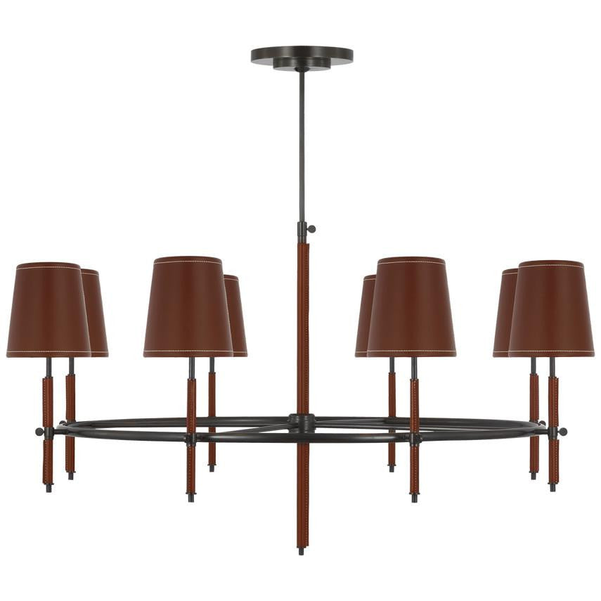 Visual Comfort Signature Bryant Wrapped Ring Chandelier Bronze and Saddle Leather