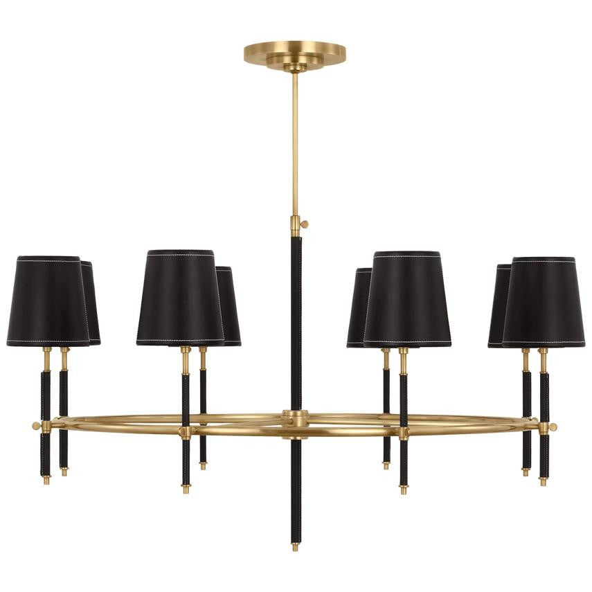 Visual Comfort Signature Bryant Wrapped Ring Chandelier Hand-Rubbed Antique Brass and Chocolate Lea