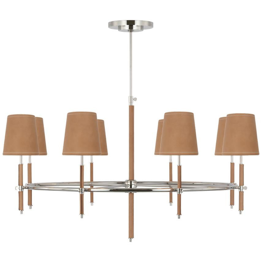Visual Comfort Signature Bryant Wrapped Ring Chandelier Polished Nickel and Natural Leather