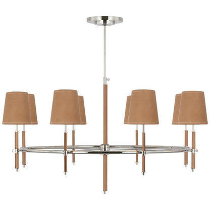 Visual Comfort Signature Bryant Wrapped Ring Chandelier Polished Nickel and Natural Leather