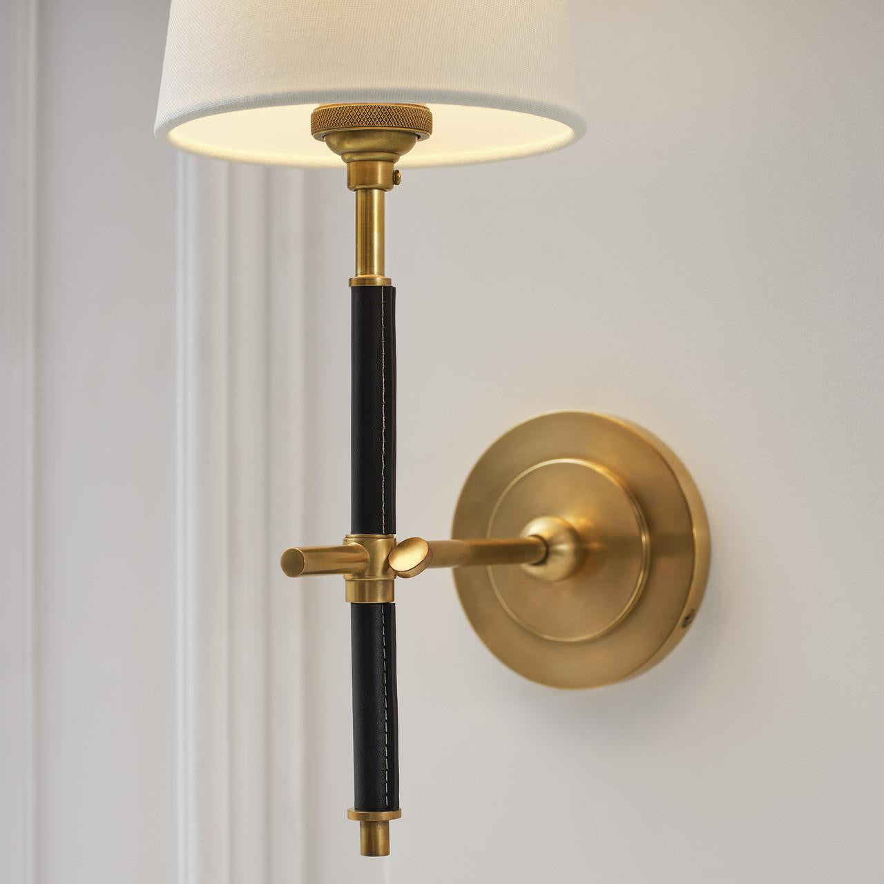 Visual Comfort Signature Bryant Wrapped Sconce Bronze and Saddle Leather