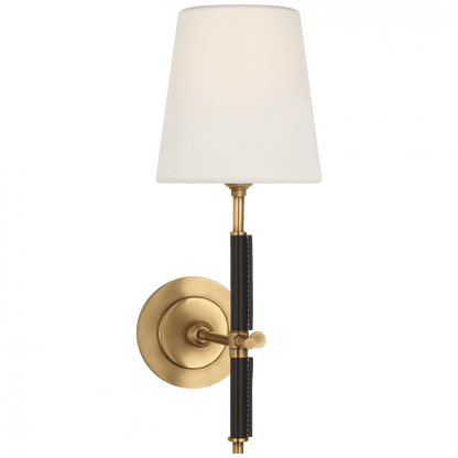 Visual Comfort Signature Bryant Wrapped Sconce Hand-Rubbed Antique Brass and Chocolate Lea