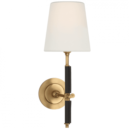 Visual Comfort Signature Bryant Wrapped Sconce Hand-Rubbed Antique Brass and Chocolate Lea