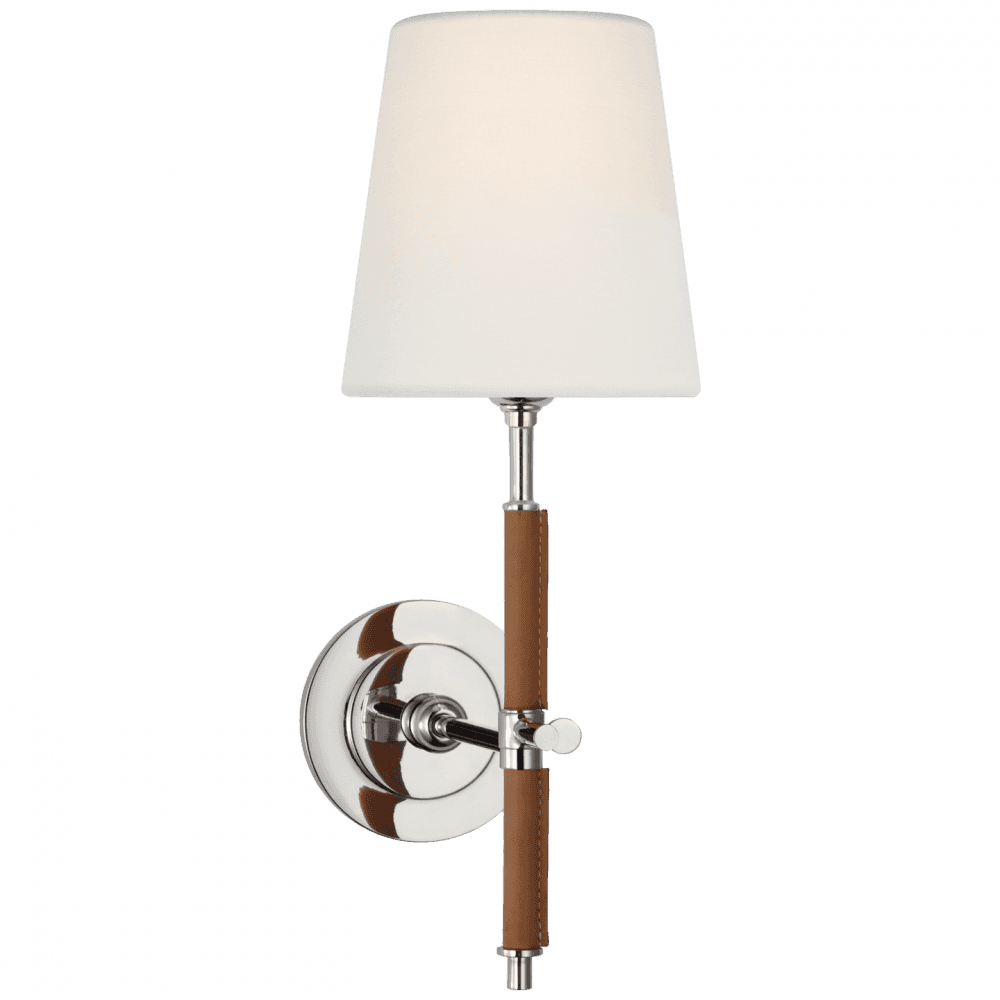 Visual Comfort & Co. Signature Collection Bryant Wrapped Sconce - Polished Nickel and Natural Leather