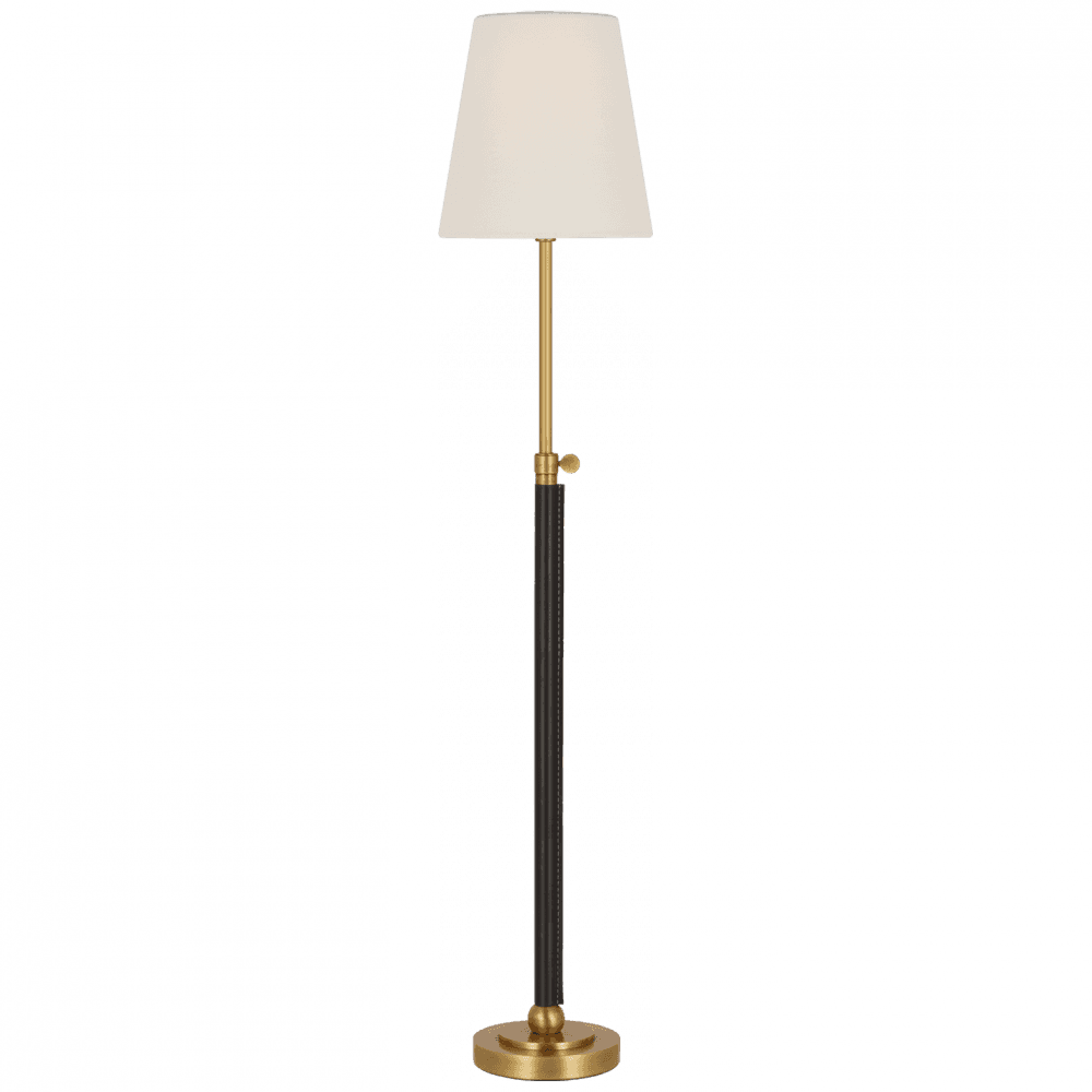 Visual Comfort Signature Bryant Wrapped Table Lamp Hand-Rubbed Antique Brass and Chocolate Lea