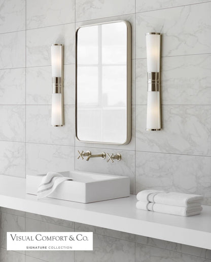 Visual Comfort & Co. Signature Collection Carew Bathroom Wall Sconce, 2-Light, Polished Nickel, White Glass, 24"H (CHD 1563PN-WG 2UZUL)
