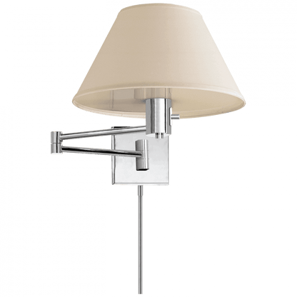 Visual Comfort & Co. Signature Collection Classic Swing Arm Wall Sconce With Plug, 1-Light, Polished Nickel, Linen Shade, 11"H (92000D PN-L 2FY5H)