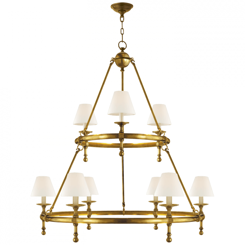 Visual Comfort Signature Classic Two-Tier Ring Chandelier Hand-Rubbed Antique Brass
