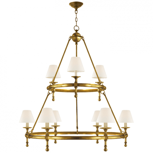 Visual Comfort Signature Classic Two-Tier Ring Chandelier Hand-Rubbed Antique Brass