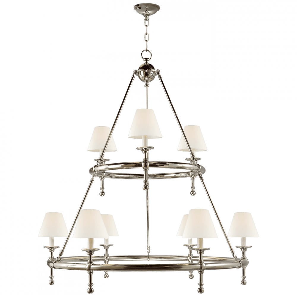 Visual Comfort Signature Classic Two-Tier Ring Chandelier Polished Nickel