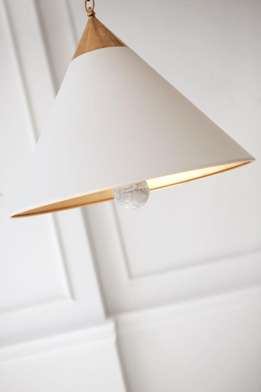 Visual Comfort & Co. Signature Collection Cleo Pendant, 3-Light, Antique-Burnished Brass, Antique White Shade, Over All Height 50.5" (KW 5509AB/AW-FA 2V6QT)