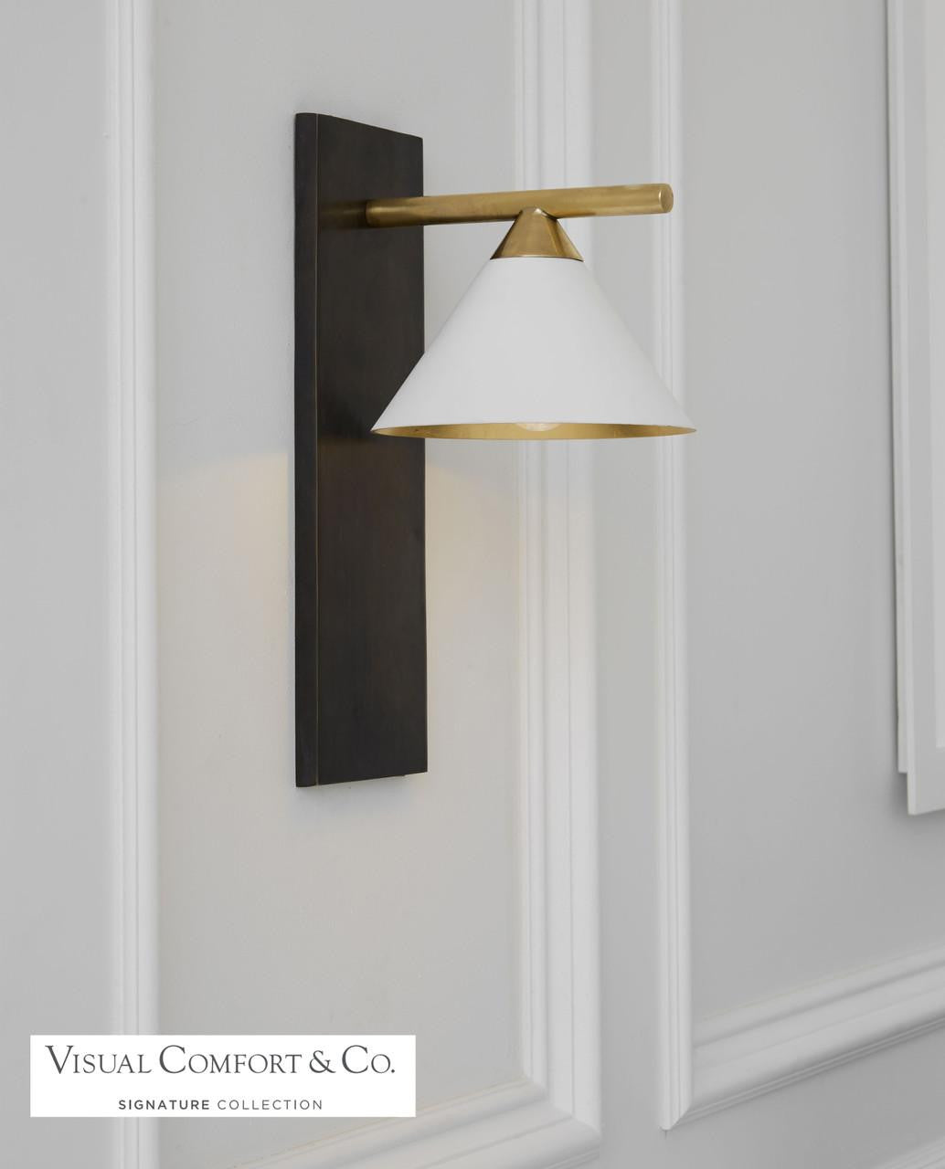 Visual Comfort & Co. Signature Collection Cleo Wall Sconce, 1-Light, Bronze, White Shade, 14"H (KW 2410BZ/AB-WHT 2V3RX)