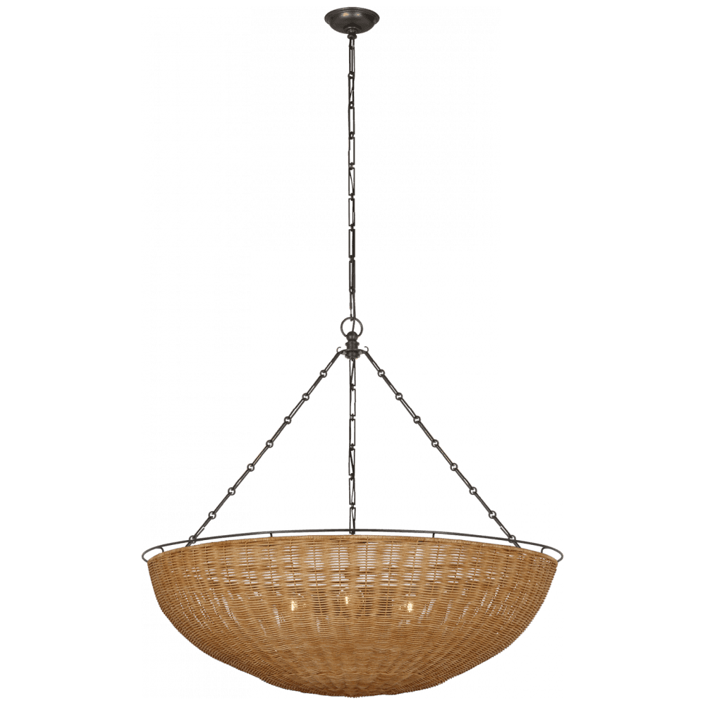 Visual Comfort Signature Clovis Extra Large Chandelier Aged Iron and Natural Wicker