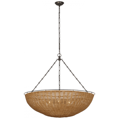 Visual Comfort Signature Clovis Extra Large Chandelier Aged Iron and Natural Wicker