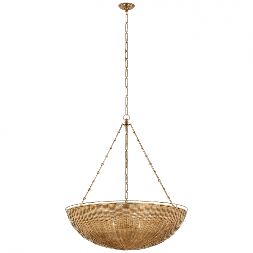 Visual Comfort Signature Clovis Extra Large Chandelier Antique-Burnished Brass and Natural Wicker