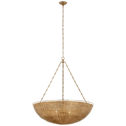 Visual Comfort Signature Clovis Extra Large Chandelier Antique-Burnished Brass and Natural Wicker