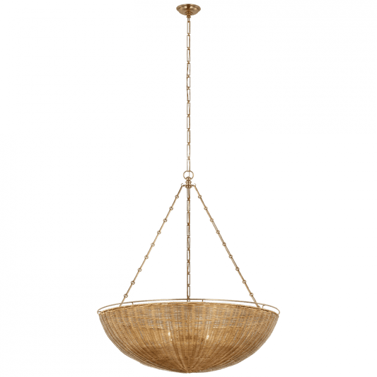 Visual Comfort Signature Clovis Extra Large Chandelier Antique-Burnished Brass and Natural Wicker