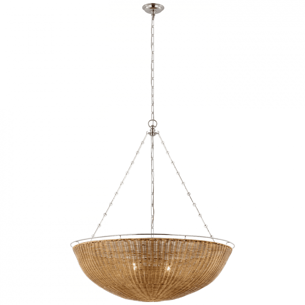 Visual Comfort Signature Clovis Extra Large Chandelier Polished Nickel and Natural Wicker