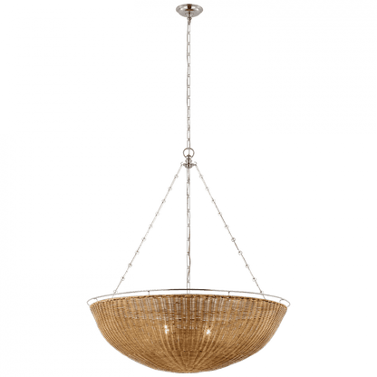 Visual Comfort Signature Clovis Extra Large Chandelier Polished Nickel and Natural Wicker