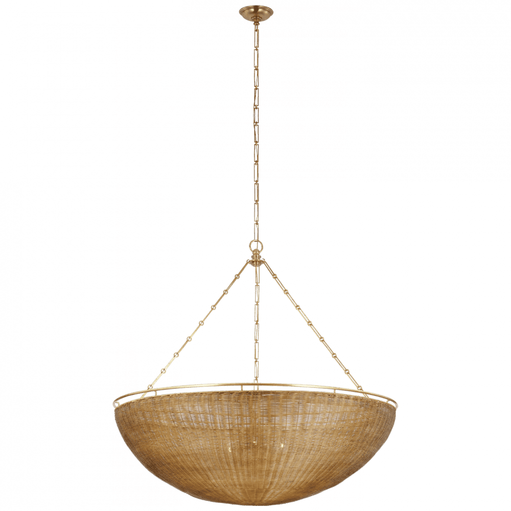 Visual Comfort Signature Clovis Grande Chandelier Antique-Burnished Brass and Natural Wicker