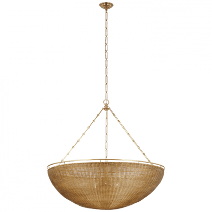 Visual Comfort Signature Clovis Grande Chandelier Antique-Burnished Brass and Natural Wicker