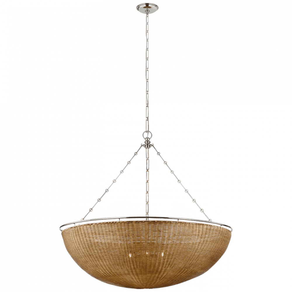 Visual Comfort Signature Clovis Grande Chandelier Polished Nickel and Natural Wicker
