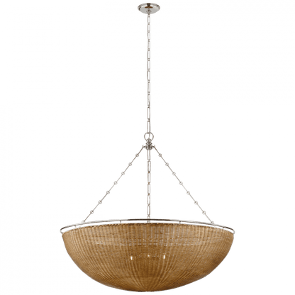 Visual Comfort Signature Clovis Grande Chandelier Polished Nickel and Natural Wicker