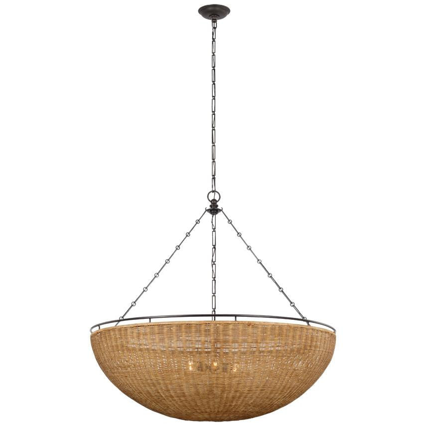 Visual Comfort Signature Clovis Grande Chandelier Aged Iron and Natural Wicker