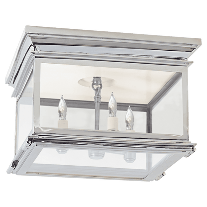 Visual Comfort & Co. Signature Collection Club Flush Mount, 3-Light, Square, Polished Nickel, Clear Glass, 13"W (CHC 4129PN-CG 25R64)