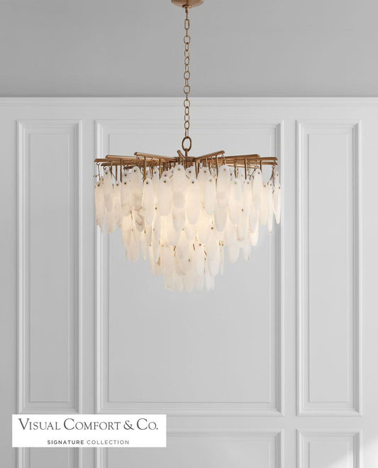 Visual Comfort & Co. Signature Collection Cora Medium Waterfall Chandelier, 42-Light, Antique-Burnished Brass, Alabaster Shade, 40.75"W (CHC 5911AB-ALB CQ0QP)