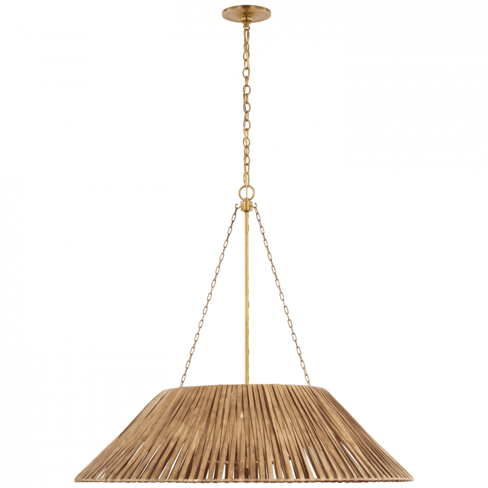 Visual Comfort & Co. Signature Collection Corinne Extra Large Wrapped Hanging Shade - Soft Brass and Natural Wicker