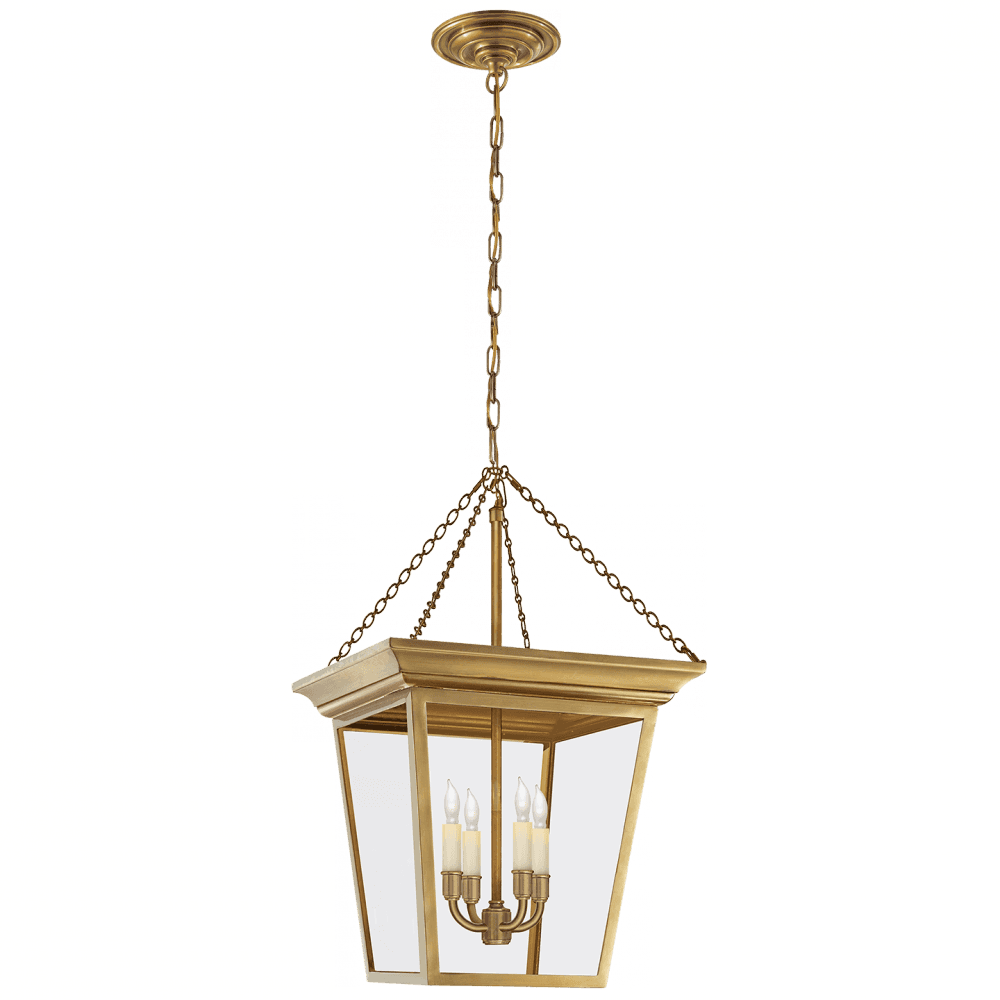 Visual Comfort Signature Cornice Small Lantern Pendant Hand-Rubbed Antique Brass