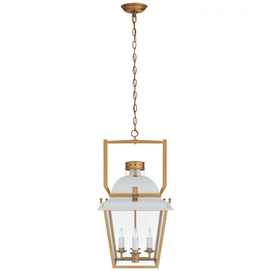 Visual Comfort Signature Coventry Lantern Pendant Matte White and Antique-Burnished Brass