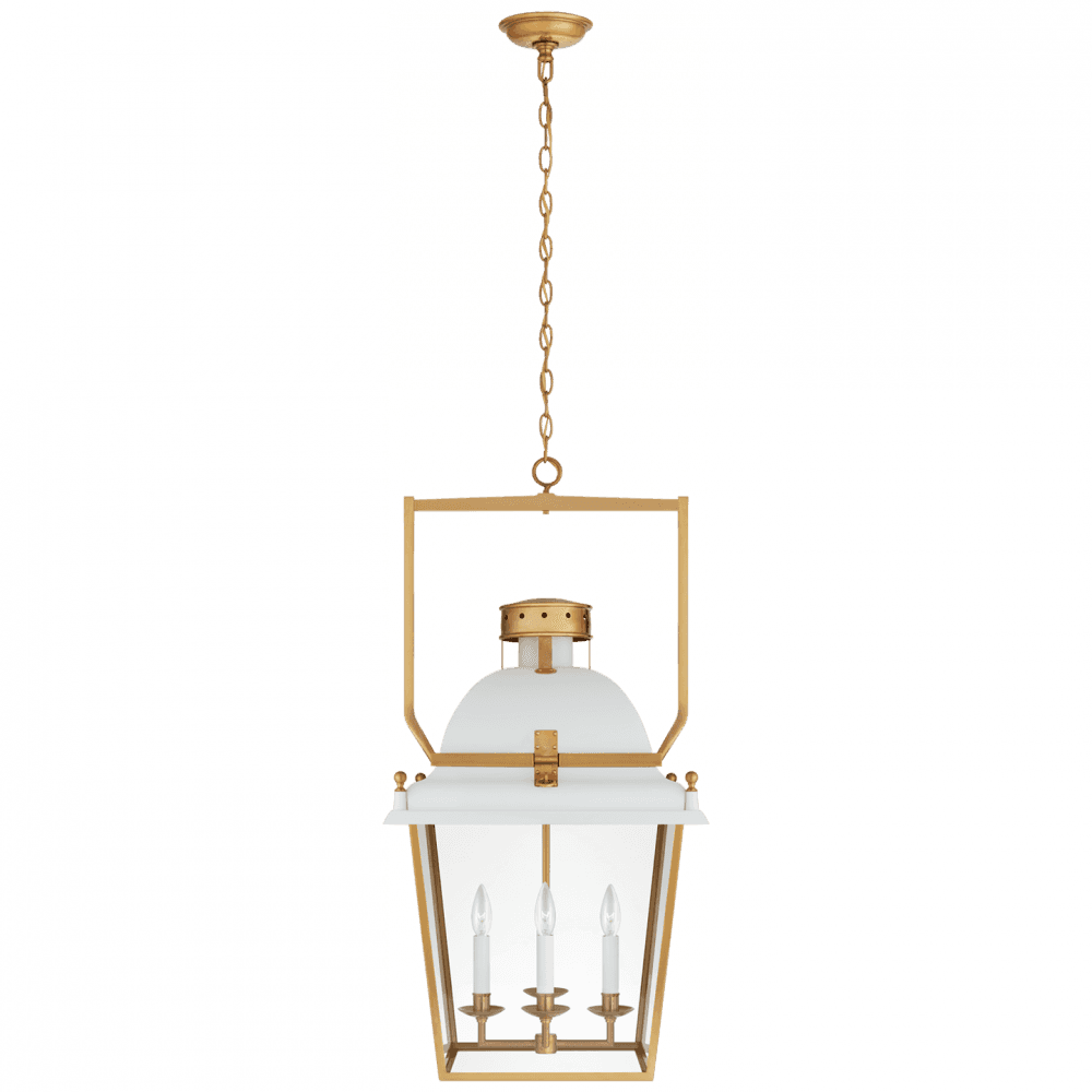 Visual Comfort Signature Coventry Lantern Pendant Matte White and Antique-Burnished Brass