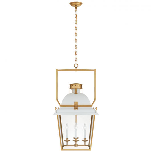 Visual Comfort Signature Coventry Lantern Pendant Matte White and Antique-Burnished Brass