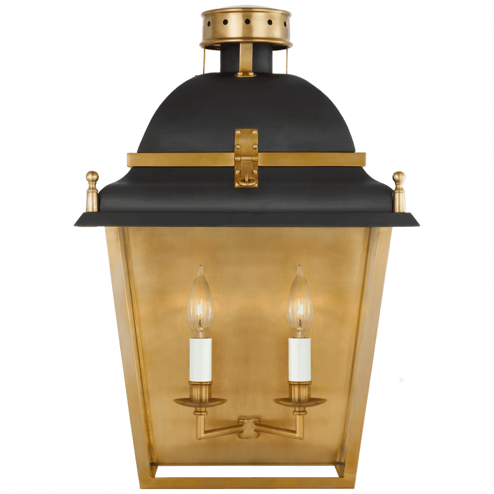 Visual Comfort Signature Coventry Large Wall Lantern Black and Antique-Burnished Brass