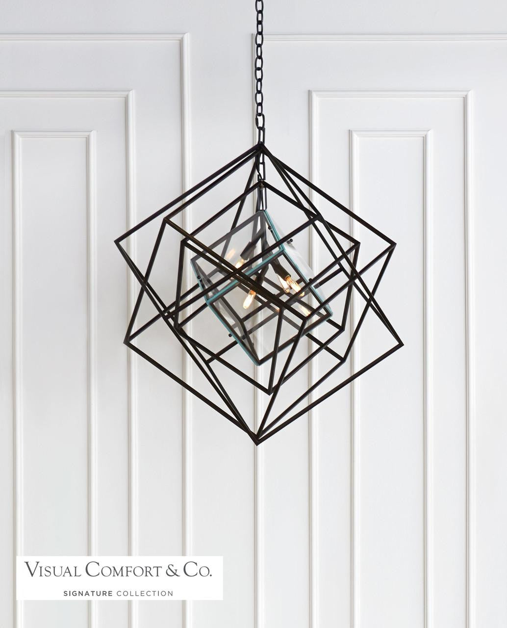 Visual Comfort & Co. Signature Collection Cubist Chandelier, 4-Light, Aged Iron, 31.25"W (KW 5021AI-CG 2N4C8)