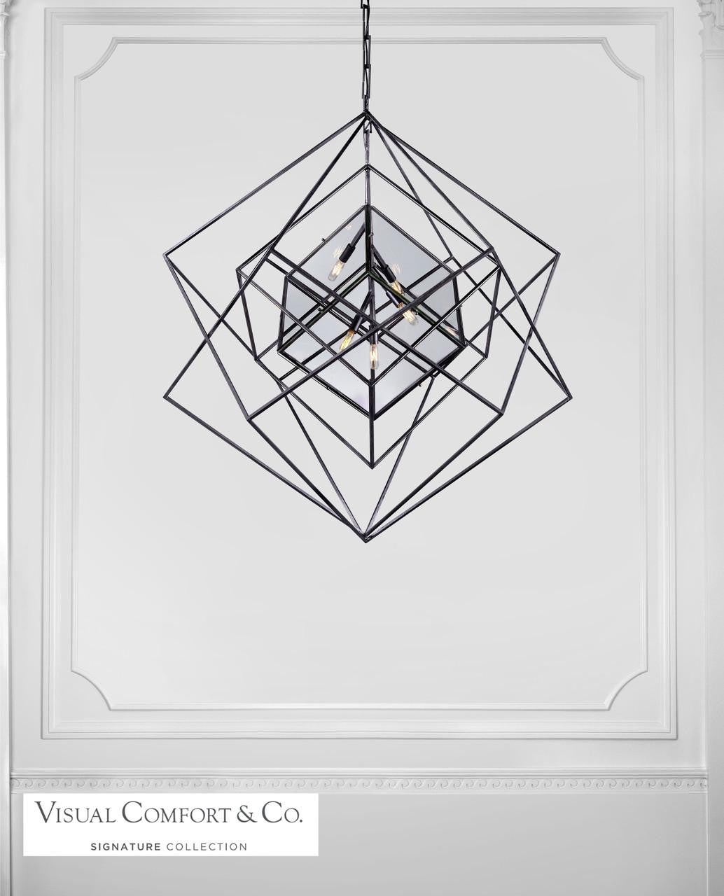 Visual Comfort & Co. Signature Collection Cubist Chandelier, 5-Light, Aged Iron, 45.25"W (KW 5022AI-CG 2N4C4)