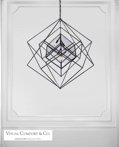 Visual Comfort & Co. Signature Collection Cubist Chandelier, 5-Light, Aged Iron, 45.25"W (KW 5022AI-CG 2N4C4)