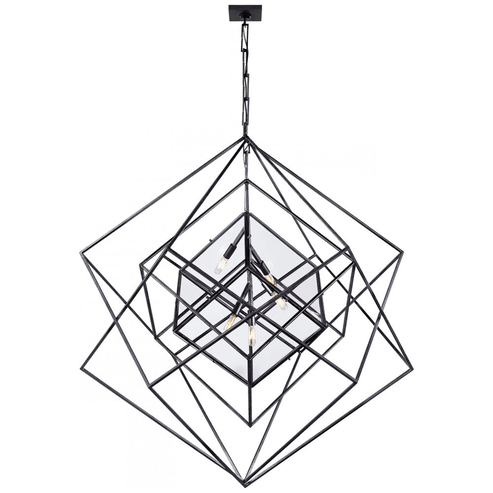 Visual Comfort & Co. Signature Collection Cubist Chandelier, 5-Light, Aged Iron, 45.25"W (KW 5022AI-CG 2N4C4)