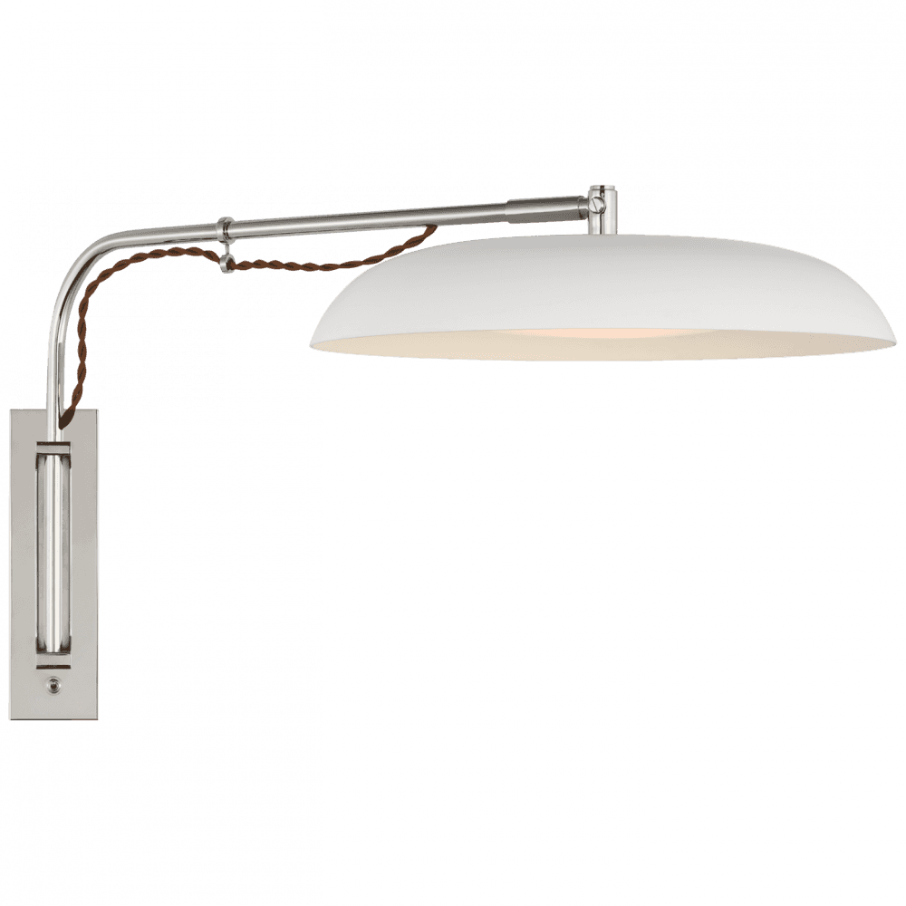 Visual Comfort Signature Cyrus Medium Articulating Wall Light Polished Nickel and White