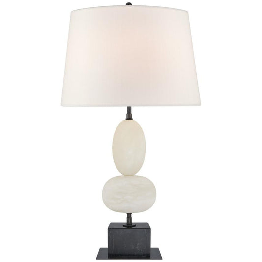 Visual Comfort Signature Dani Medium Cordless Table Lamp Alabaster and Black Marble